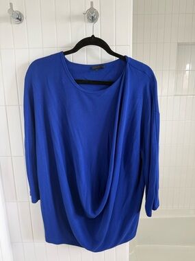 COS Women's Blue Draped Front Top, 3/4 Sleeve, Size M